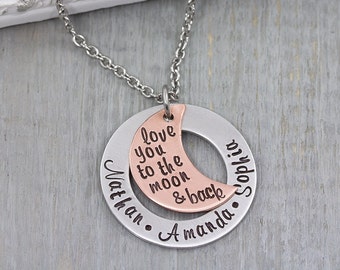 Personalized Jewelry - Hand Stamped Necklace - I love you to the moon and back necklace - Personalized Gift for Mom - Gift for Her