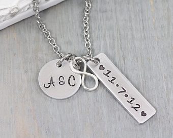 Personalized Infinity Charm Necklace - Hand Stamped Jewelry - Couples Necklace - Personalized Wedding Gift - Couples Gift for Her