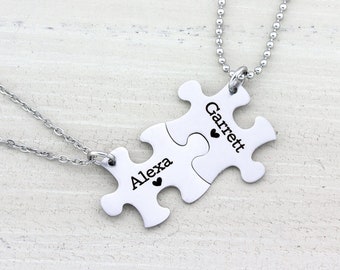 Engraved Puzzle Piece Necklace: Personalized Stainless Steel Couple Gift
