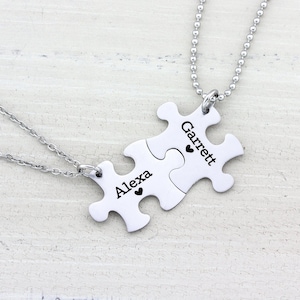 Engraved Necklace Puzzle Piece, Personalized Couple Necklace Gift for Girlfriend Boyfriend, Birthday Gift