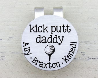 Custom Golf Ball Marker Personalized Golf Gifts for Men, Birthday Gift for Dad from Kids, Kick Putt Daddy
