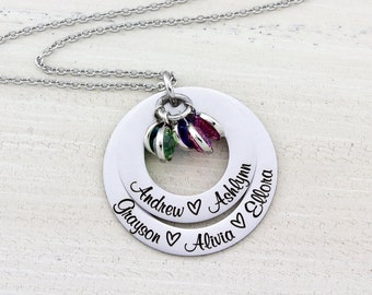 Circle Name Necklace, Grandmothers Necklace, Family Birthstone Necklace, Mothers Day Necklace, Mothers Day Gift, Grandma Gift