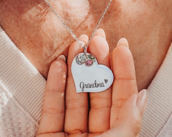Custom Heart Necklace New Grandma Gift Family Birthstone Necklace Birthday Gift Personalized