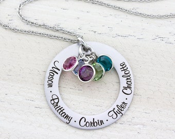 Personalized Kids Name Necklace with Birthstones - Gift for Mom