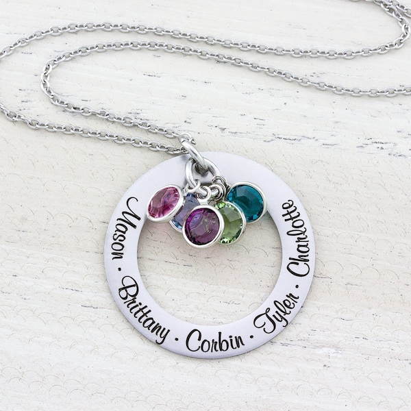 Personalized Kids Name Necklace with Birthstones - Gift for Mom