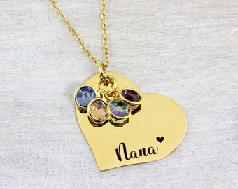 Personalized Heart Necklace, Heart Name Necklace, Birthstone Necklace, Grandma Necklace, Nana Necklace, 80th Birthday Gift, Grandma Gift