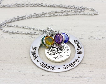 Grandmother Necklace, Family Birthstone Necklace, Multiple Name Necklace, Family Tree, Mothers Day Necklace, Mothers Day Gift, Grandma Gift
