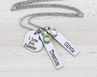 Grandmother Necklace, Grandma Gift, Love You Forever, Kids Name Necklace, Heart Necklace, Personalized Gift, 60th Birthday Gifts for Women