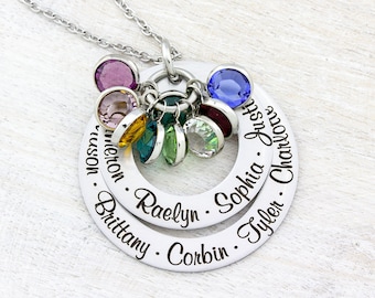 Mom Necklace with Kids Names, Family Birthstone Name Necklace, Personalized Necklace, Engraved Necklace, Mothers Day Gift, Gift for Mom