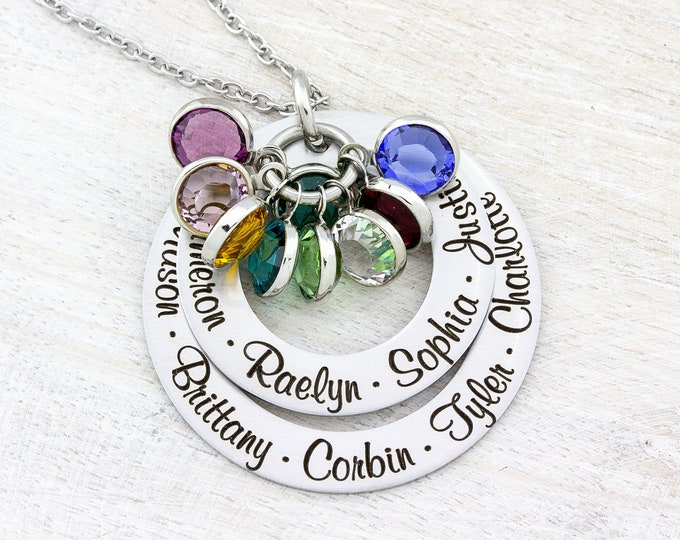 Mom Necklace with Kids Names, Family Birthstone Name Necklace, Personalized Necklace, Engraved Necklace, Mothers Day Gift, Gift for Mom