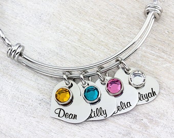 Family Name Bracelet, Custom Name Bracelet, Multiple Name Bracelet, Engraved Bracelet, Mom Heart Bracelet, Mothers Day Gift, Gift for Mom