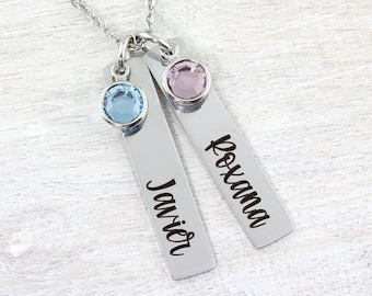 Mom Necklace with Kids Names, Personalized Bar Necklace, Name Necklace with Birthstone, Engraved Necklace, Mothers Day Gift, Mom Gift