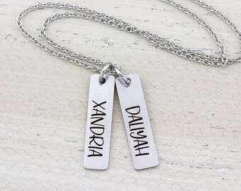 Kids Name Necklace, Mom Necklace, Personalized Vertical Bar Necklace, Mothers Day Necklace, Mothers Day Gift, Mom Gift