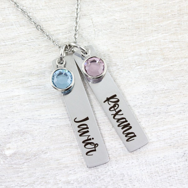 Mom Necklace with Kids Names, Personalized Bar Necklace, Name Necklace with Birthstone, Engraved Necklace, Mothers Day Gift, Mom Gift