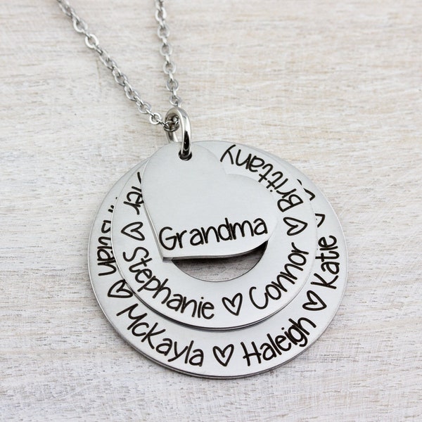Name Necklace Engraved Grandchildren Necklace Grandmother