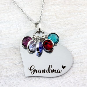 Personalized Grandma Birthstone Necklace, Custom Engraved Heart Necklace, Personalized Gift, Grandma Gift, Mothers Day Gift