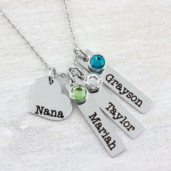 Grandma Necklace: Personalized Grandkids Names & Birthstones, Nana Gift