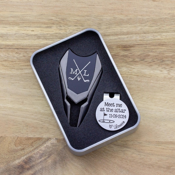 Personalized Golf Ball Marker Divot Tool Gift Set Custom Engraved Bride to Groom Gifts for Wedding