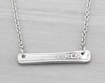 Silver Mist Spoon Necklace - Silverware Bar Necklace - Horizontal Spoon Pendant - Antique Silverware Jewelry - Birthday Gift for Mom