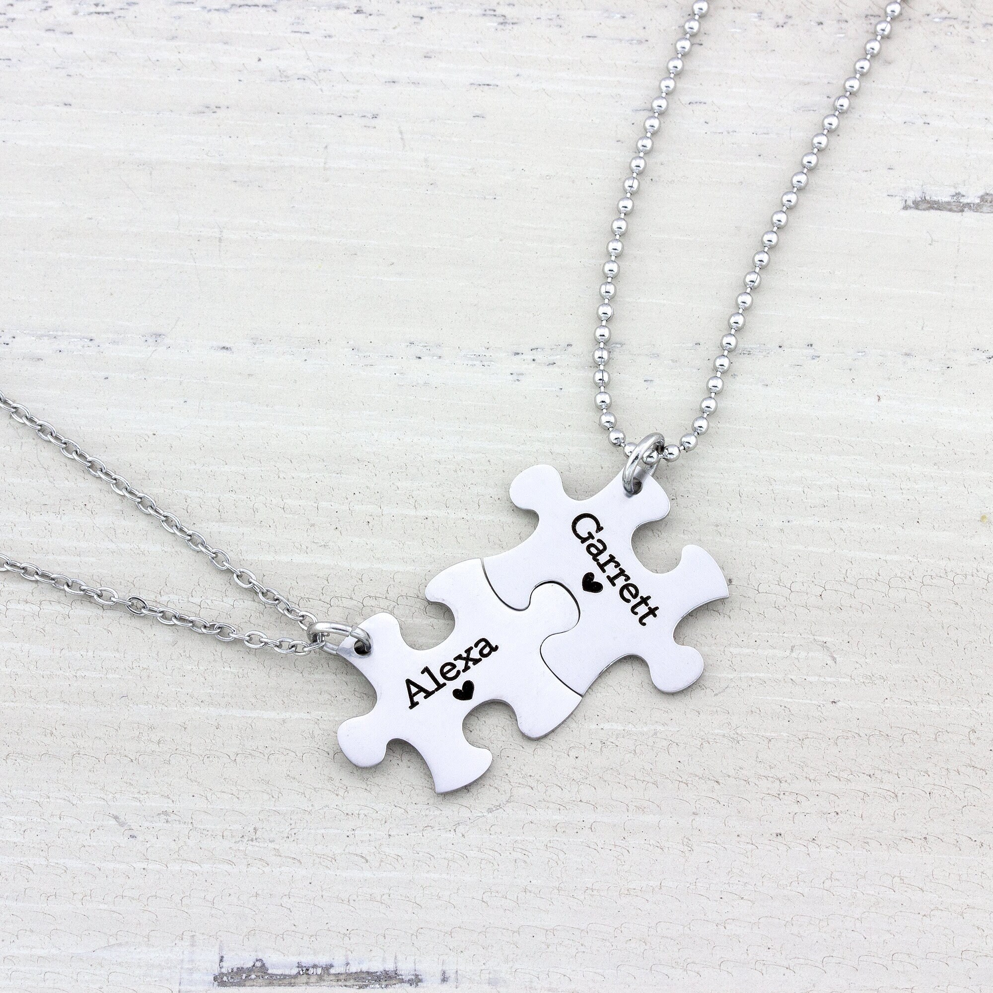 His and Her Puzzle Piece Necklace Couple Necklace Set Gift for Couples Personalized Name Necklace Boyfriend Girlfriend Anniversary Gifts