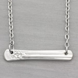 Silverware Bar Necklace: Antique Spoon Pendant, Stainless Steel Chain