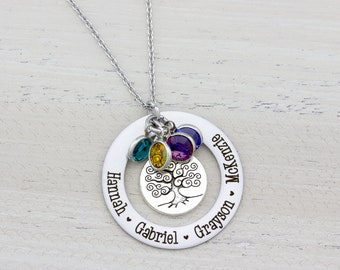 Mom Necklace, Necklace with Name, Family Birthstone Necklace, Personalized Necklace, Mothers Day Family Tree, Mothers Day Gift from Son