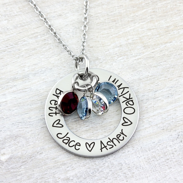 Mom Necklace, Personalized Name Necklace, Family Birthstone Necklace, Circle Necklace, Mothers Day Gift, Mom Gift,