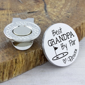 Best Grandpa By Par Custom Golf Ball Marker Hat Clip, Personalized Golf Gifts for Men, Grandpa Christmas Gift from Grandkids