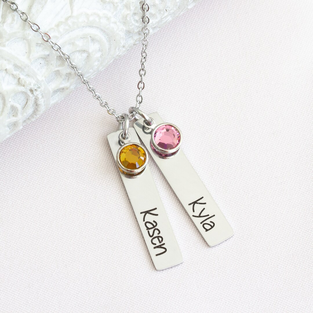 Custom Name Necklace Bar Necklace With Birthstone Personalized Etsy