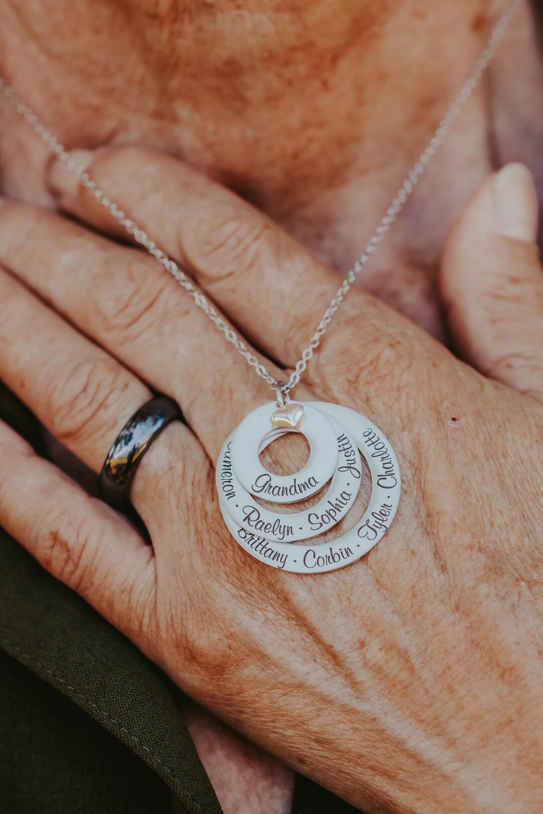 Custom Engraved Grandma Necklace With Grandkids Names, Family Name