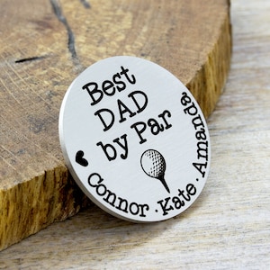 Best Dad By Par Custom Engraved Golf Ball Markers Pocket Token, Personalized Golf Gifts for Men, Fathers Day Gift for Dad