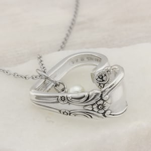 Antique Silverware Heart Necklace - Vintage Spoon Jewelry - Silverware Heart Pendant Gift for Women - Park Lane 1957 - Grandmother Keepsake