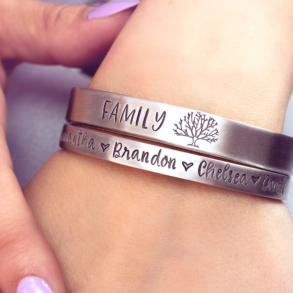 Personalized Cuff Bracelet - Family Tree Name Bracelet - Mothers Bracelet - Gift for Mom - Mothers Day Gift Kids Names