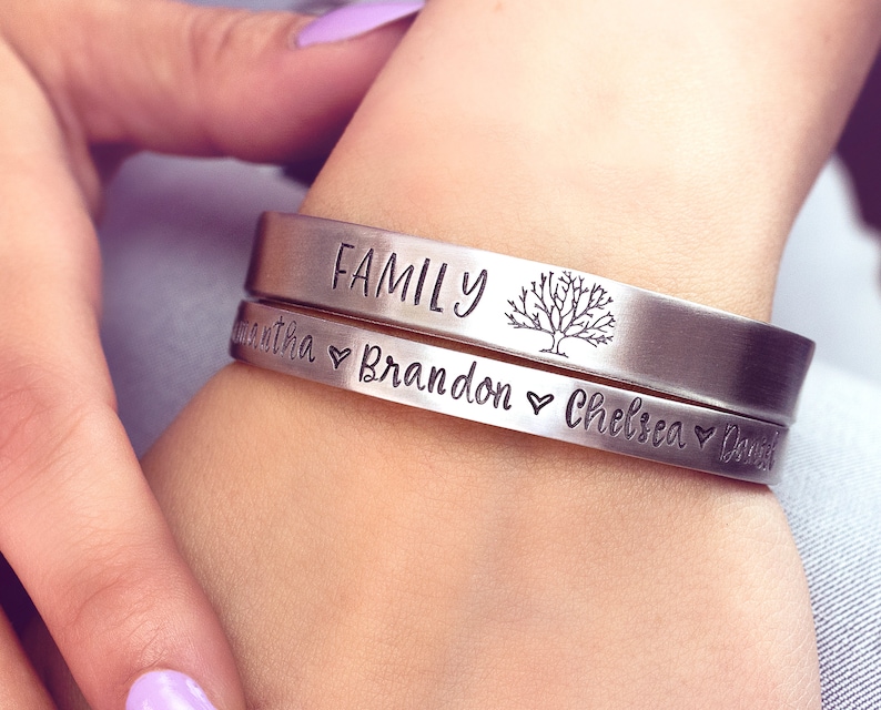 Personalized Cuff Bracelet Family Tree Name Bracelet Etsy