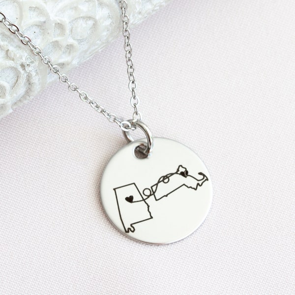 Personalized State Necklace Long Distance Friendship Jewelry - Custom State Necklace Girlfriend Boyfriend Gift - State Charm Necklace Gifts