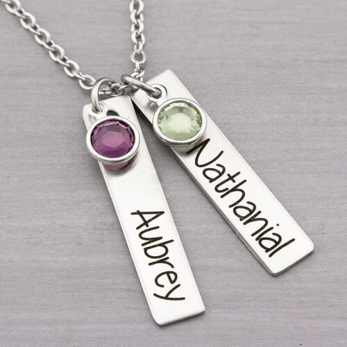 Mom Necklace With Kids Names Birthstone 