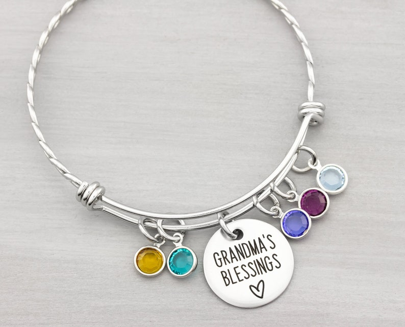 Grandmas Blessings Birthstone Bangle Bracelet  Personalized image 0