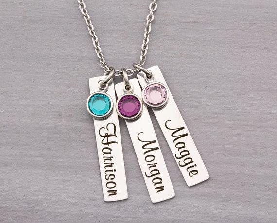 Mom Necklace With Kids Names Birthstone 