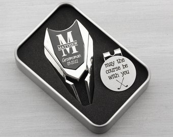 Personalized Divot Tool and Golf Ball Marker Groomsmen Best Man Gifts for Men - Groomsman Proposal Gift for Him - Custom Engraved Golf Gifts