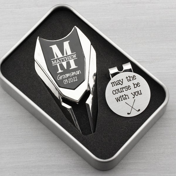 Personalized Divot Tool and Golf Ball Marker Groomsmen Best Man Gifts for Men - Groomsman Proposal Gift for Him - Custom Engraved Golf Gifts