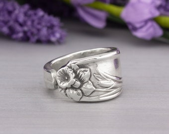 Daffodil 1950 Spoon Ring - Silverware Jewelry - Antique Silverware Jewelry Gift for Her - Unique Mothers Day Birthday Gifts for Mom Grandma