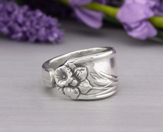 Daffodil 1950 Spoon Ring Silverware Jewelry Antique Silverware
