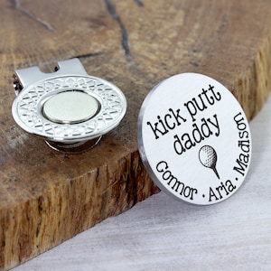 Personalized Golf Ball Marker and Hat Clip Gift for Dad, Custom Golf Gifts for Men, Kick Putt Daddy Christmas Gift from Kids