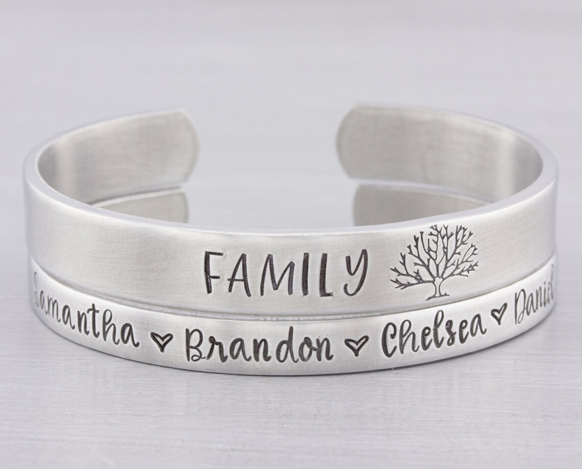 Personalized Cuff Bracelet Family Tree Name Bracelet Etsy