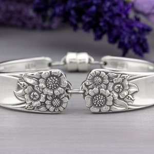 Silverware Jewelry, Spoon Bracelet, Vintage Jewelry from Silverware, Flower Pattern, Sunflower, April 1950, Mothers Day Gift, Gift for Mom image 1