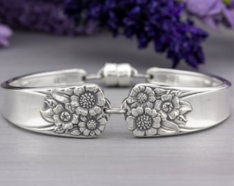 Handmade Spoon Bracelet: Vintage Silverware Sunflower Pattern, April 1950