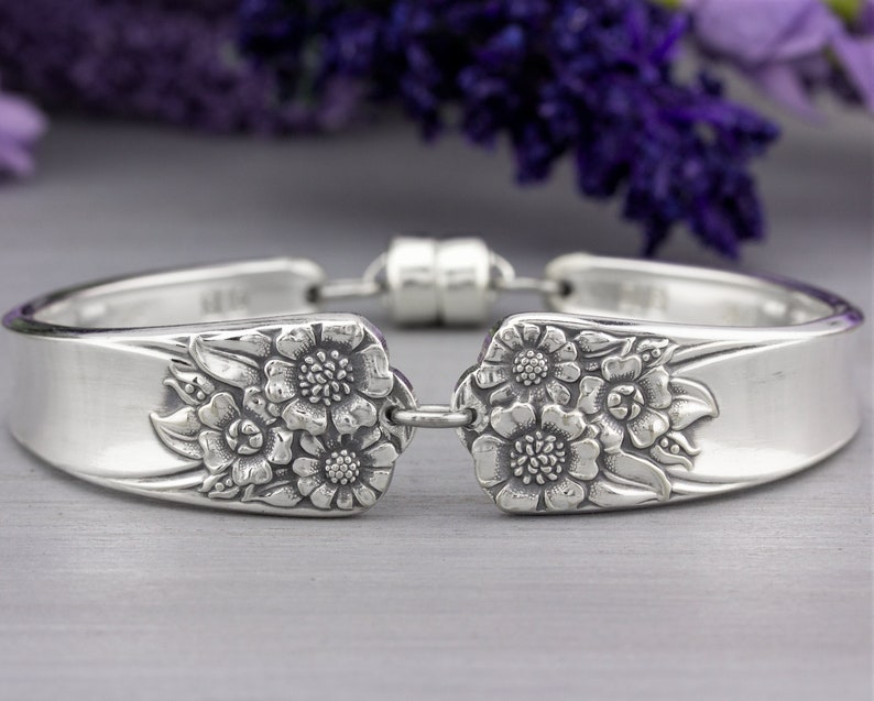 Silverware Jewelry, Spoon Bracelet, Vintage Jewelry from Silverware, Flower Pattern, Sunflower, April 1950, Mothers Day Gift, Gift for Mom image 1