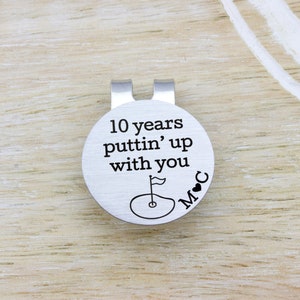 Golf Ball Marker Magnetic Hat Clip Personalized Gift for Him, Custom Engraved 10 Year Anniversary Gift for Husband