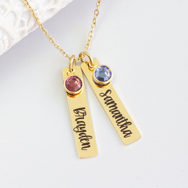 Custom Name Necklace Bar Necklace With Birthstone Personalized Etsy