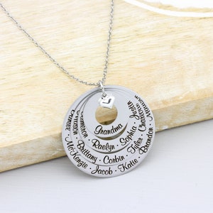 Collar personalizado con nombre de familia: regalo de acero inoxidable grabado para abuela